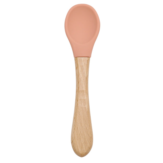 Feeding Wooden Handle Silicone Spoon