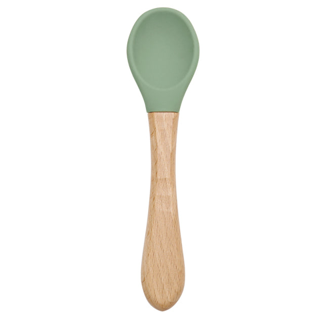 Feeding Wooden Handle Silicone Spoon